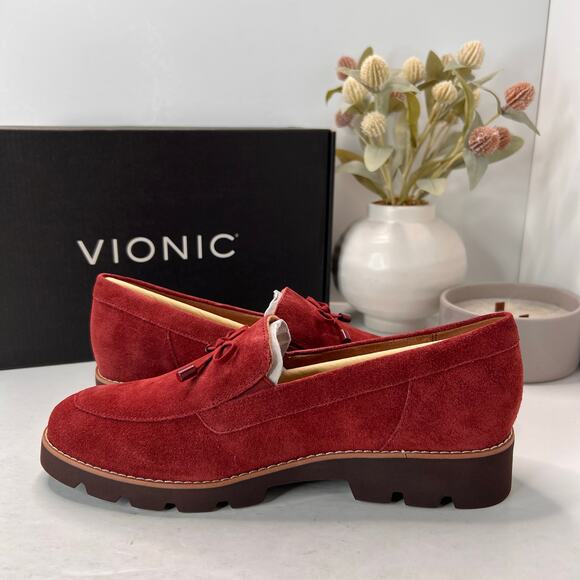 Vionic Finley Slip On Comfort Shoes Suede Loafers Syrah Red Women 9 NWB - Picture 7 of 11